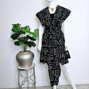 African Ankara Print Cotton Women Middi Convertible Infinity Skirt w/ Headwrap -